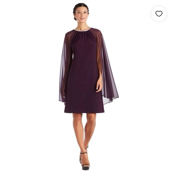 R&M Richards Dresses & Skirts - R&M Richards Velvet Sheer-Sleeve Dress in Plum